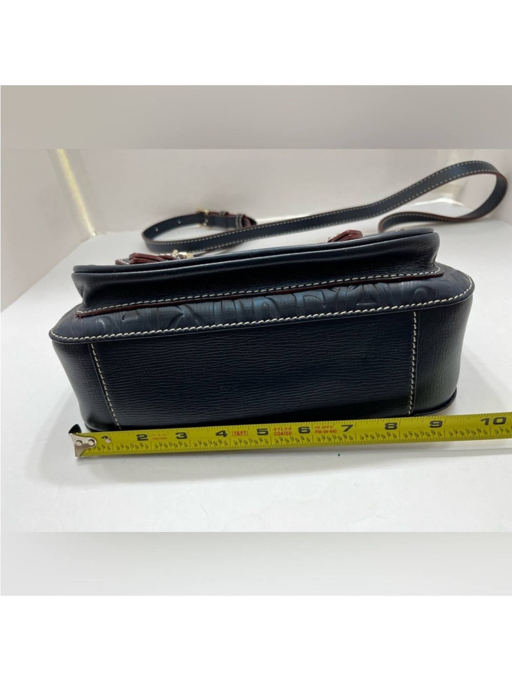 Dooney & Bourke Navy Graffica Safari Embossed Leather Buckle Crossbody - Picture 10 of 15